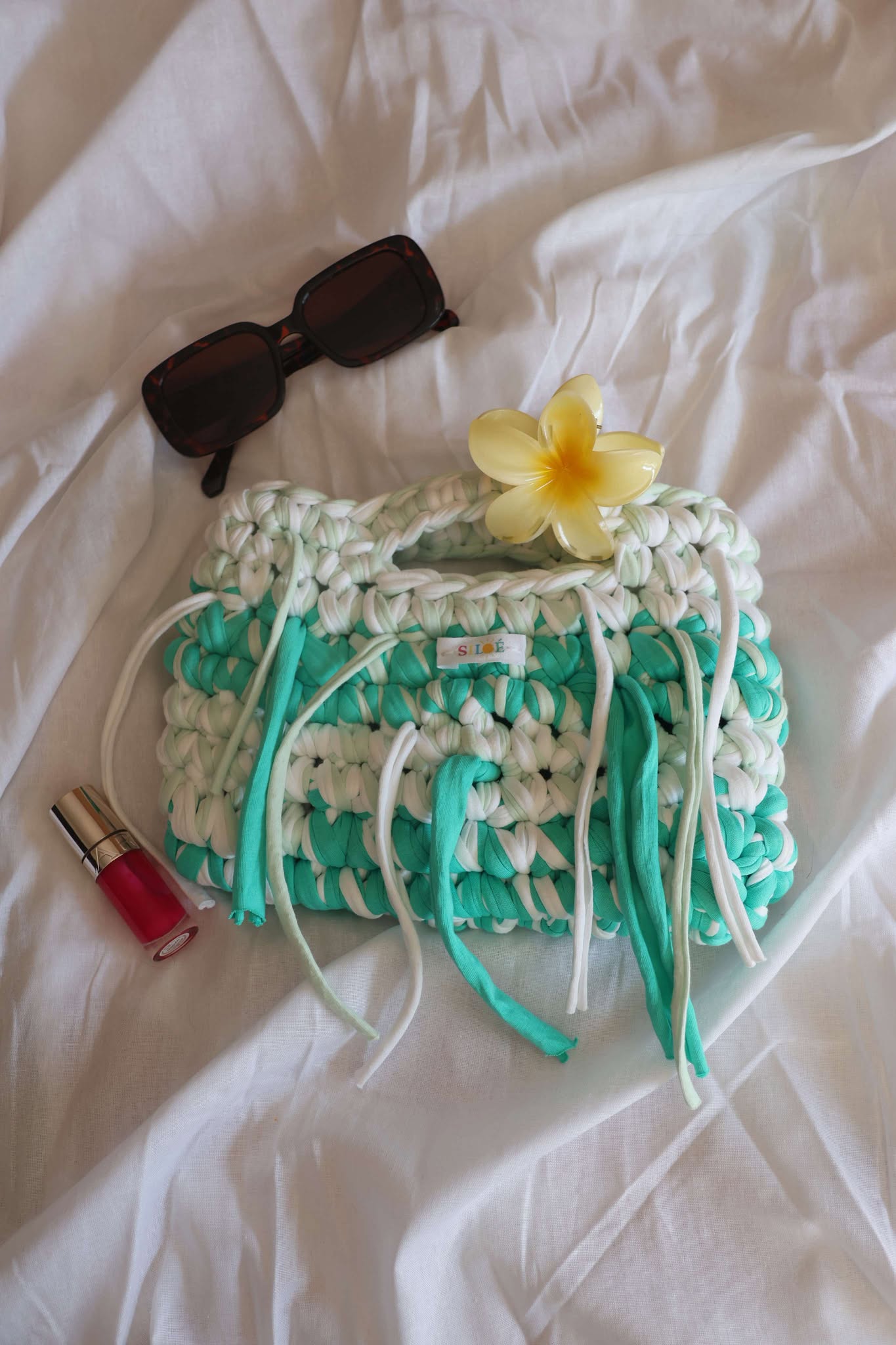 Gaïa vert et blanc à franges
