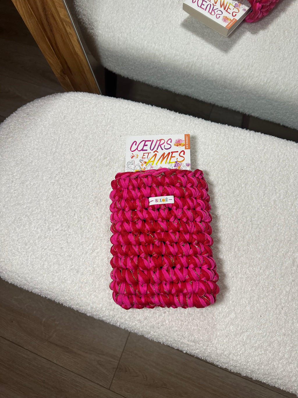Pochette livre de poche fushia rouge et doré