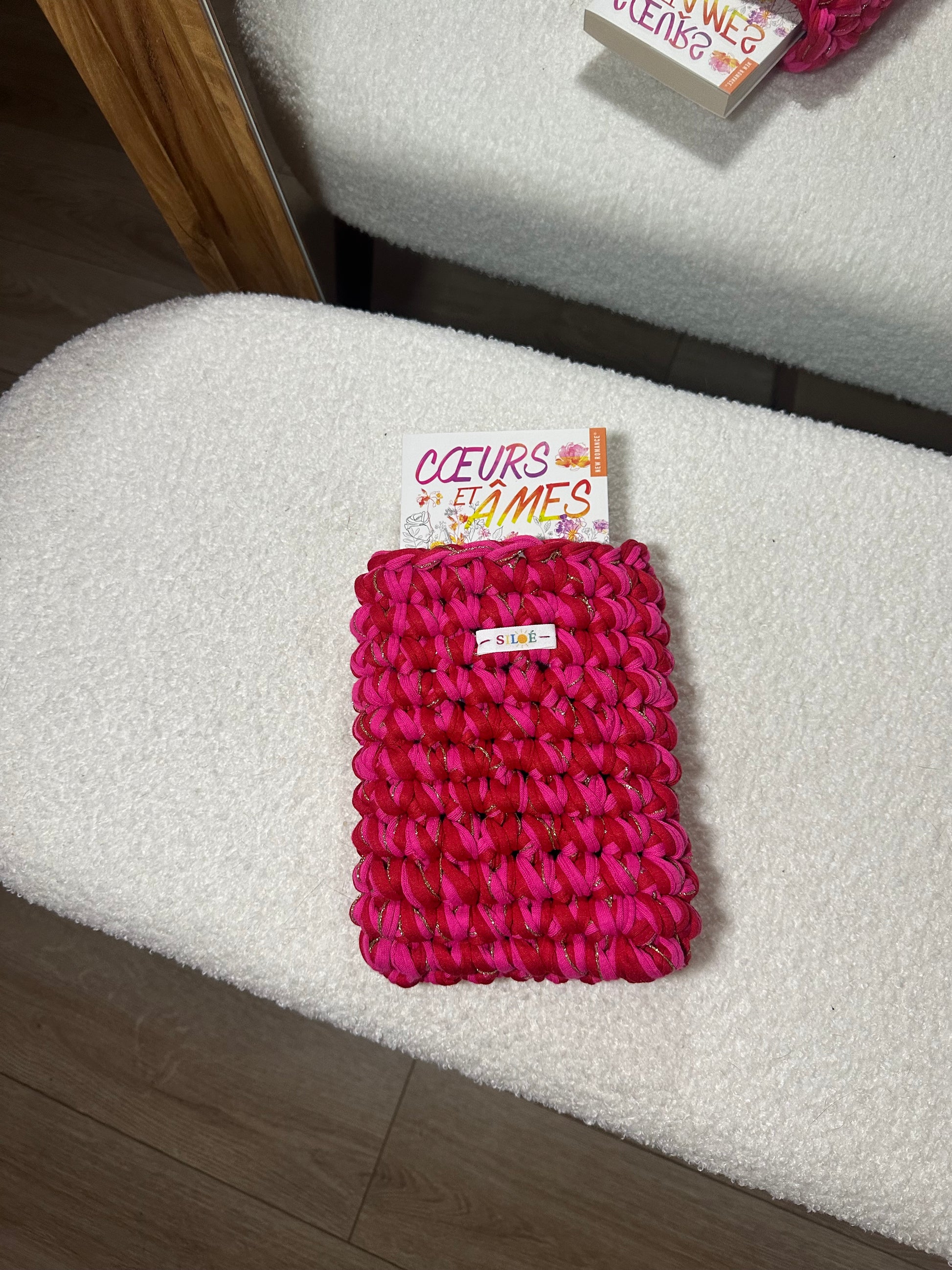 Pochette livre de poche fushia rouge et doré
