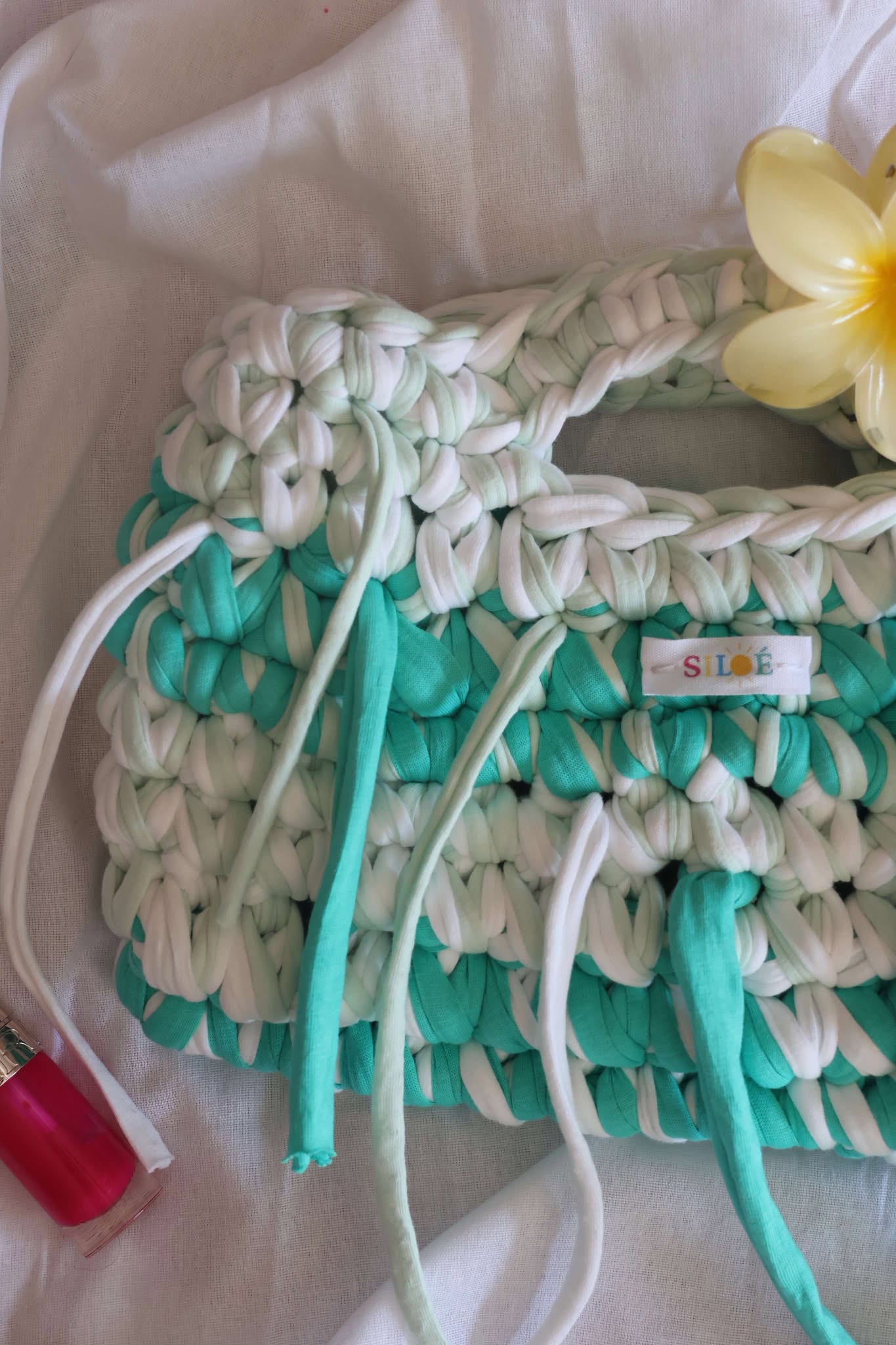 Gaïa vert et blanc à franges