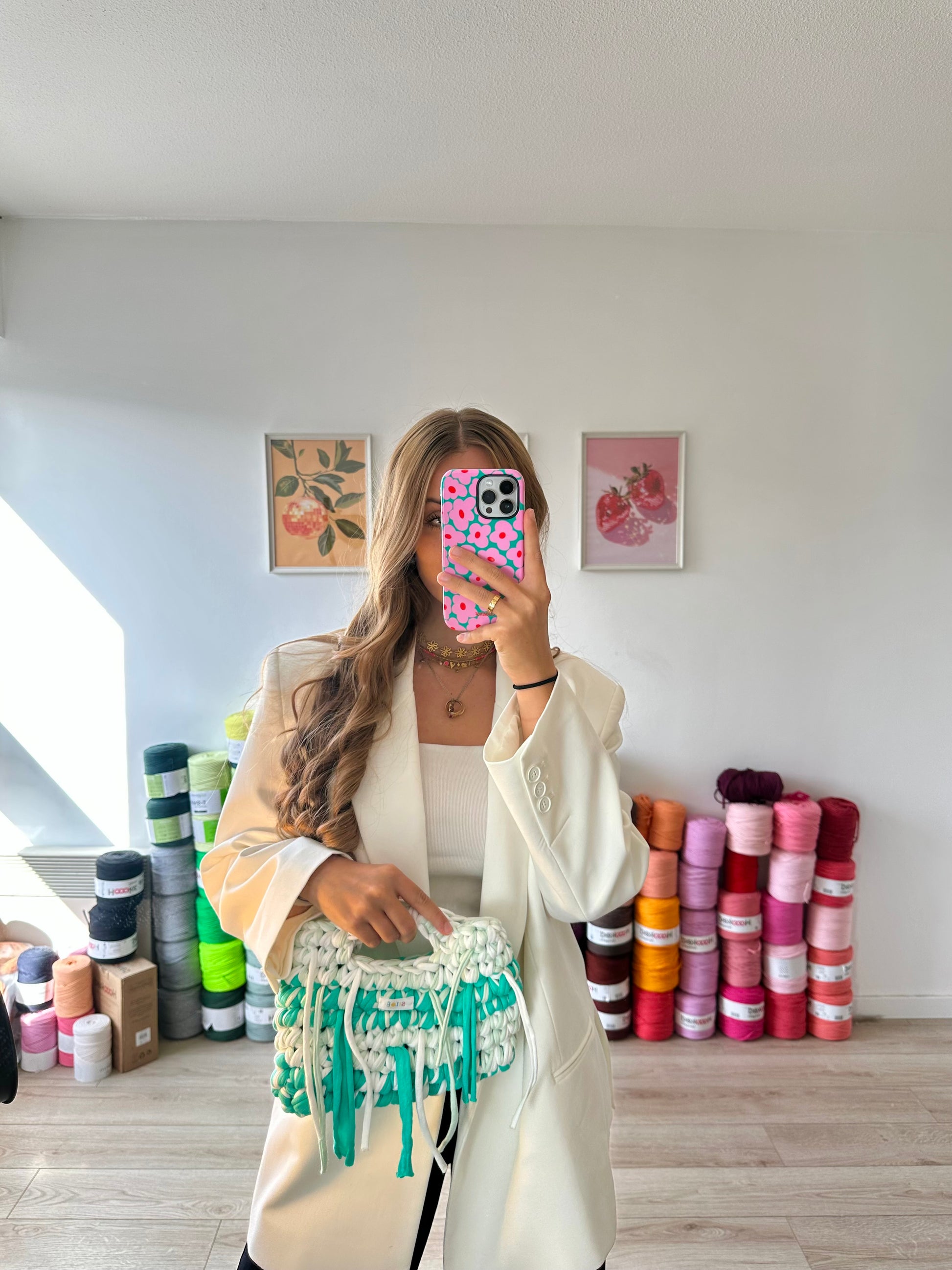 Gaïa vert et blanc à franges